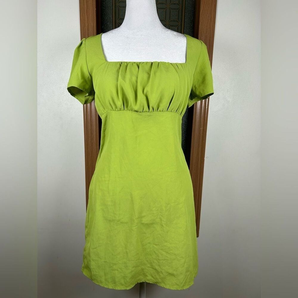 Forever 21 Lime Green Mini Dress Small Square Neck Back Tie Back